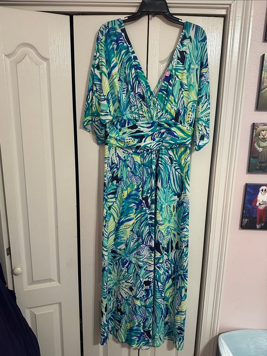 Lilly Pulitzer Dresses & Skirts - Lilly Pulitzer Tropical Leaf Print Wrap Maxi Dress - Green/Blue
